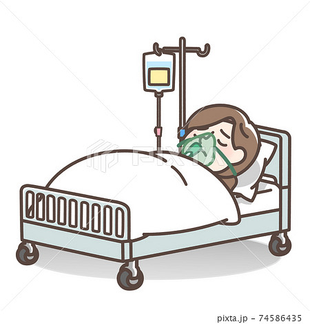 点滴 ベッド 患者 治療のイラスト素材