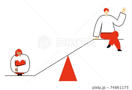 シーソーに乗っている男女にイラスト 男女格差のイメージ のイラスト素材