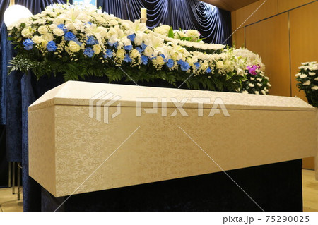棺 棺桶 菊 花の写真素材