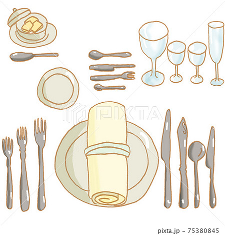テーブルセッティング 食器 洋食器 カトラリーのイラスト素材