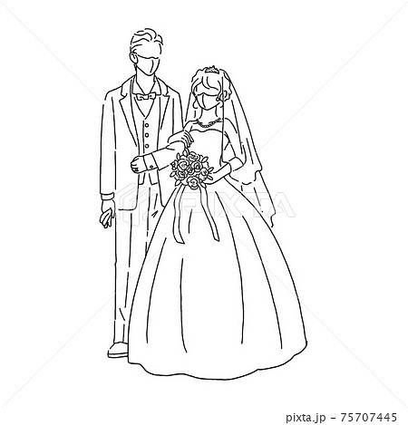 女性 結婚 ウェディングドレス モノクロのイラスト素材