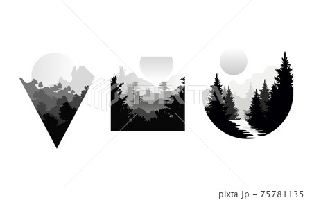 白黒 景色 モノクロ 自然のイラスト素材