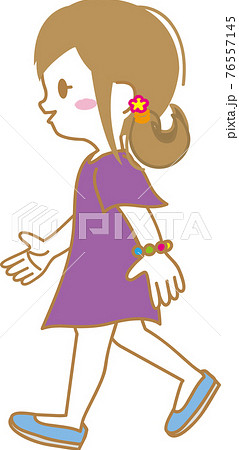 女の子 ワンピース 横向きのイラスト素材