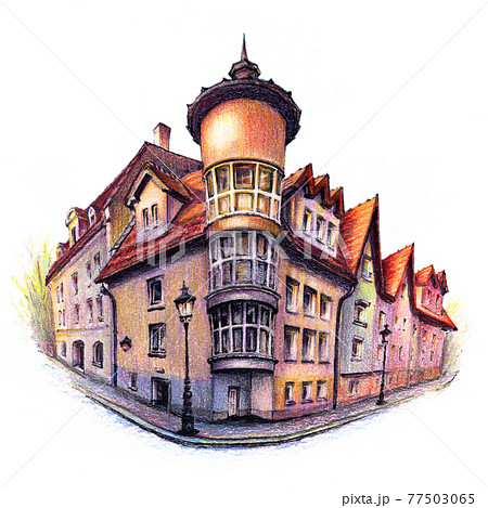 中世ヨーロッパ 町並みのイラスト素材