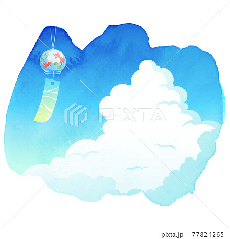 風鈴 水彩 背景 入道雲のイラスト素材