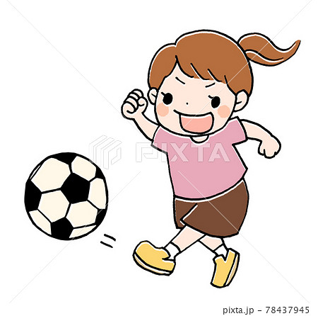 サッカー サッカーボール 蹴る 女の子のイラスト素材