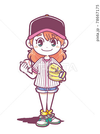 女の子 かわいい 可愛い 野球のイラスト素材
