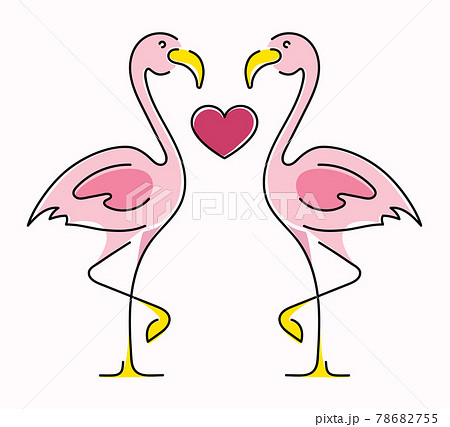 フラミンゴ ハート マーク イラストの写真素材