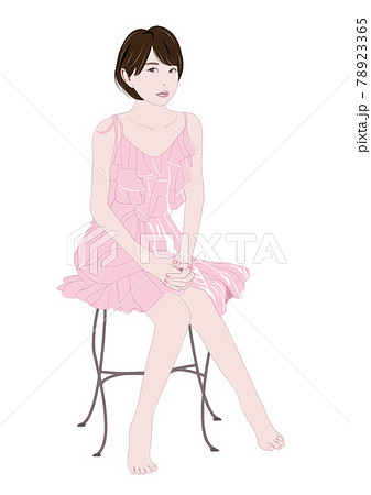 女性 座る ワンピース ファッションのイラスト素材