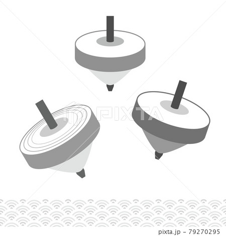 日本のお正月に飾る縁起の良いアイテム 独楽と和柄のベクターイラスト 年賀状に最適 のイラスト素材