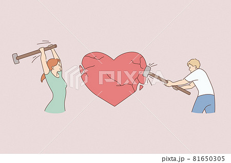 ハート 壊れる 赤 愛のイラスト素材
