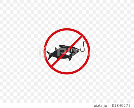 No ice fishing prohibited sign, no winter fishing forbidden modern round  sticker, vector illustration.