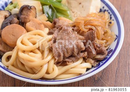 すき焼き風うどんの写真素材