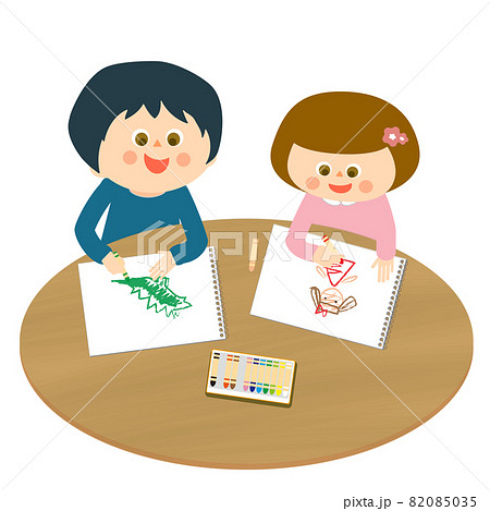 画用紙 お絵かき 絵 幼稚園児のイラスト素材