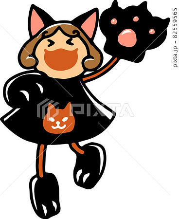 ハロウィン 女の子 猫 仮装のイラスト素材