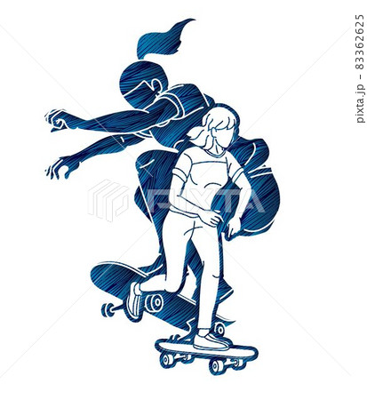女性 スケボー スケートボード シルエットのイラスト素材 - PIXTA