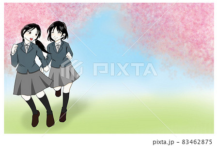 高校生 桜 女の子 卒業のイラスト素材