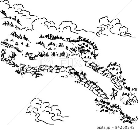 山 モノクロ 雲 白黒のイラスト素材