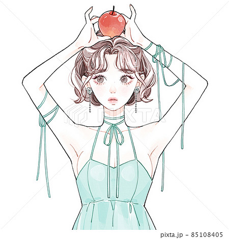 女の子 リンゴ イラスト かわいいのイラスト素材