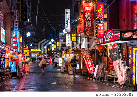 大阪府 道頓堀 夜景 ネオン街の写真素材