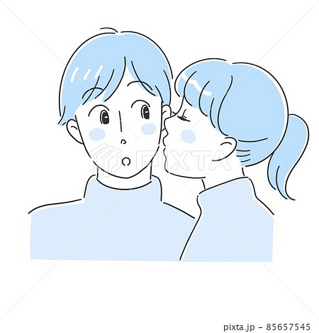 ほっぺキスの写真素材