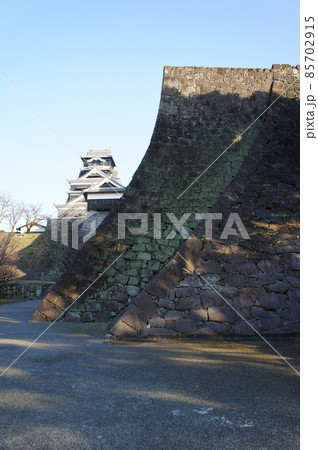 熊本城 武者返し 熊本城石垣 二様の石垣の写真素材