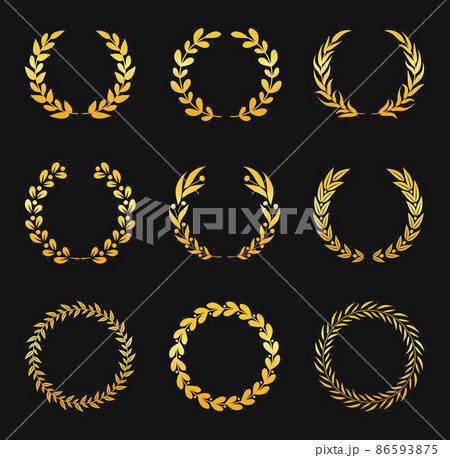 Gold Laurel Wreath Silhouette With Golden Ribbon Realistic Leaf