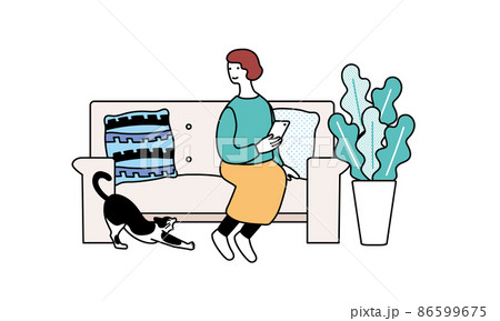 ソファー 座る 人 人物のイラスト素材