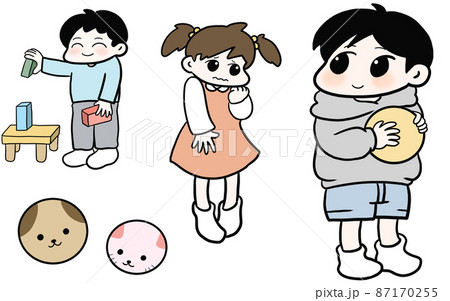 笑顔 女の子 かわいい ゆるキャラのイラスト素材