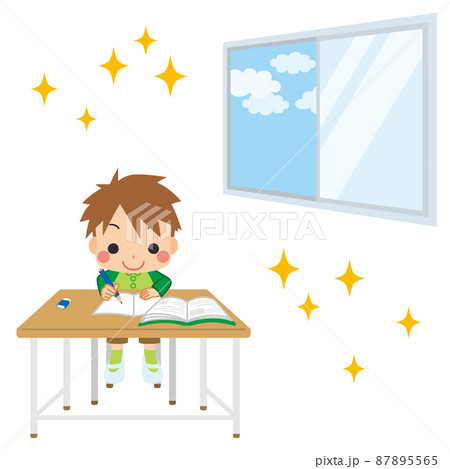 机 小学校 学校 教室のイラスト素材