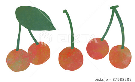 葉付き サクランボ 葉 果物の写真素材