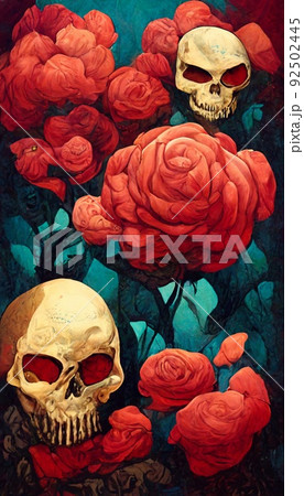 ドクロ 死 バラ 骸骨のイラスト素材