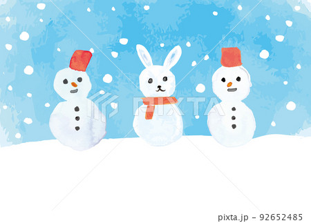 雪景色 冬 水彩画 雪だるまのイラスト素材 - PIXTA