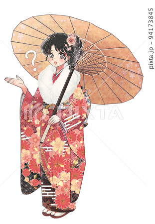 和服女性　絵 和傘 傘 着物 女性のイラスト素材 - PIXTA