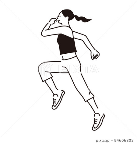 ジョギング 女性 走る 横向きのイラスト素材
