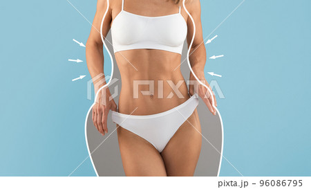 Body Sculpting Concept. Slim Female Torso With Drawn Outlines