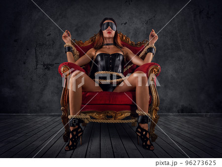 Naked Girl Mistress Dominant Masked Bunny With Leather Whip For