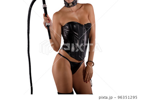 Naked Girl Mistress Dominant Masked Bunny With Leather Whip For