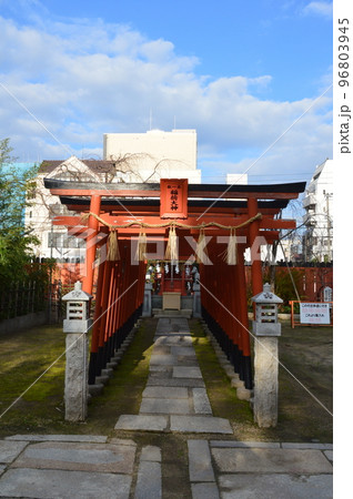 稲荷神社 石畳 鳥居 綺麗の写真素材