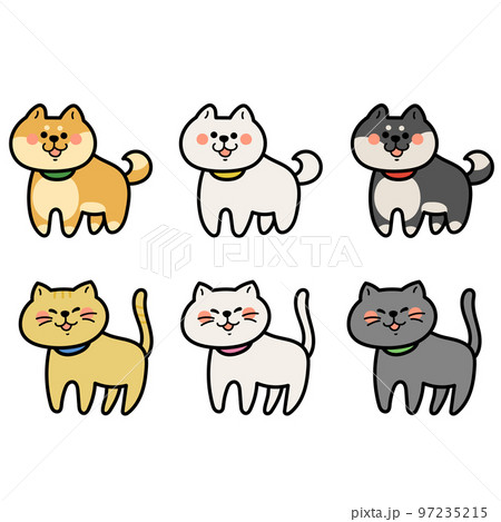 動物 猫 イラスト 横向き 犬の写真素材