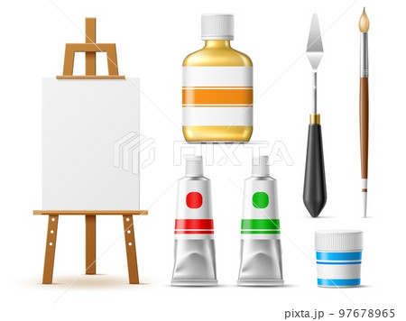 Artist palette with art tools and supplies, vector illustration