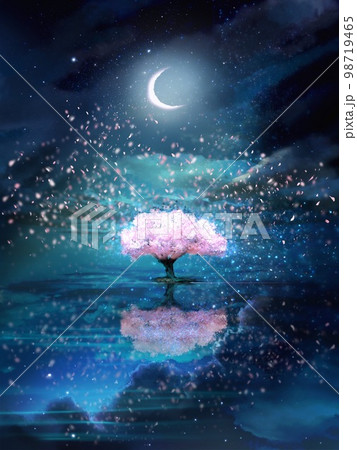 桜 月 夜桜 満月のイラスト素材 - PIXTA