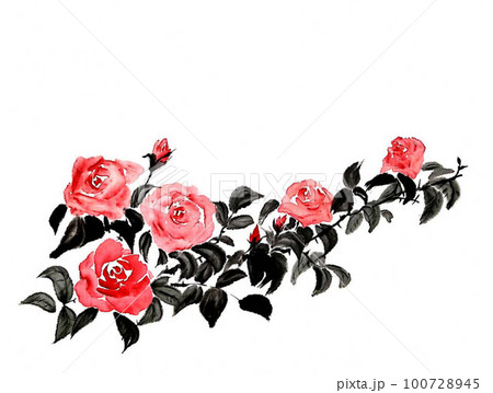 薔薇 ばら バラ 水墨画の写真素材 - PIXTA
