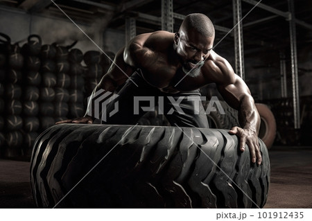 Advertising shot of a extreme bodybuilders in the gym. Concept