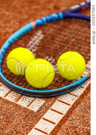 Close Up of Tennis Ball on String or Net of Tennis Racquet, Racket