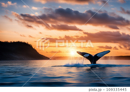 ザトウクジラ 夕焼け クジラ 海の写真素材 - PIXTA