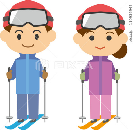 Cute Skiing Girl Dressed in Winter Clothes - Stock Illustration  [108990558] - PIXTA