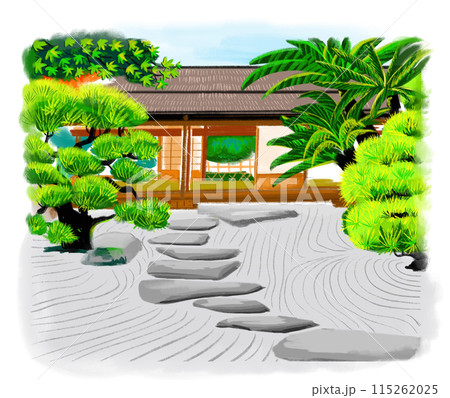 日本庭園 古民家 縁側 アクリル画のイラスト素材 - PIXTA