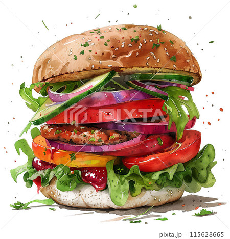 ハンバーガー バーガー 水彩 水彩画のイラスト素材 - PIXTA