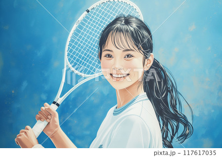 茶々丸順子の絵 日本画『テニスプレイヤーの女』最新